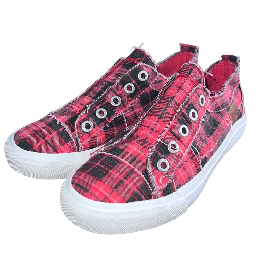 💥6 HR Temp Price Drop💥 Blowfish Malibu Red Grand Canyon Plaid Slip On Sneakers - Picture 4 of 16